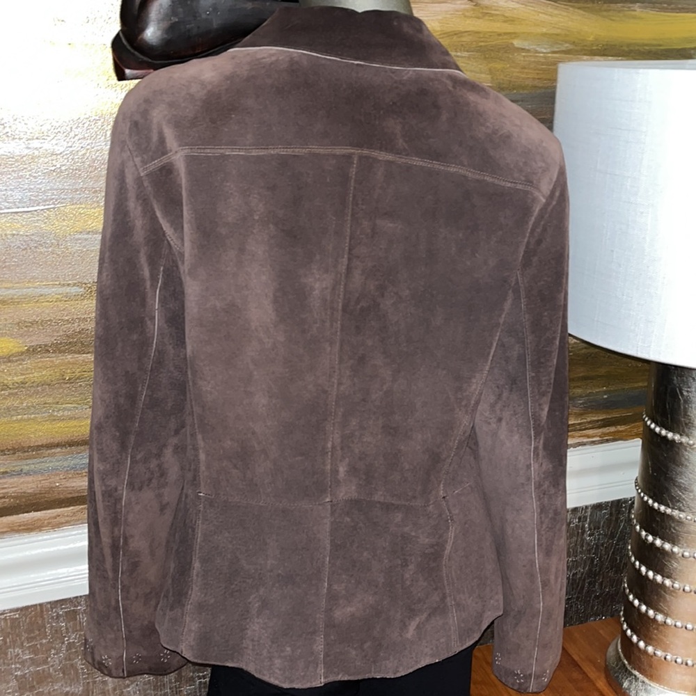 Sigrid Olson Brown Distressed Soft Suede Top Jack… - image 4